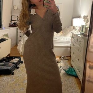 Vince Ribbed Knit Cashmere Dress in Tan NWT